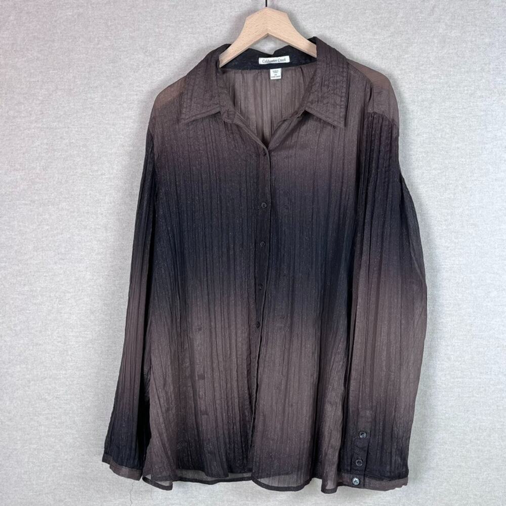 Coldwater Creek Womens Ombre Button Up Top Size 3X Sheer Brown Office Career